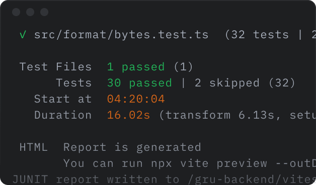 test result in terminal